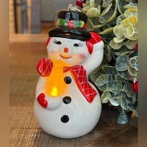 New MR. CHRISTMAS Nostalgic CERAMIC Light-Up SNOWMAN ☃️ Figurine/Ornament +TIMER